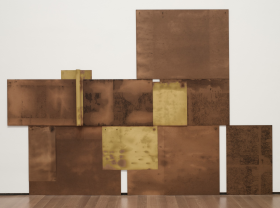 Scalar,&nbsp;1971 chipboard, crude oil, paper and nails