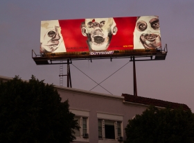 Billboard in Hollywood, CA advertising Death, Wine, Revolt: Uneventful Days, solo LA Pop-Up Exhibition, 2020